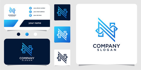 abstract, modern, simple letter N logo template with business card