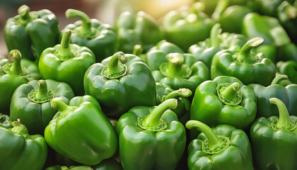 Fresh green bell peppers. Organic and healthy vegetables. Natural farm product.