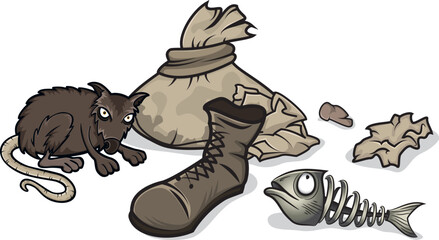 Street rat searching for junk food in garbage 