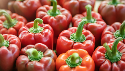 Fresh red bell peppers. Organic and healthy vegetables. Natural farm product.