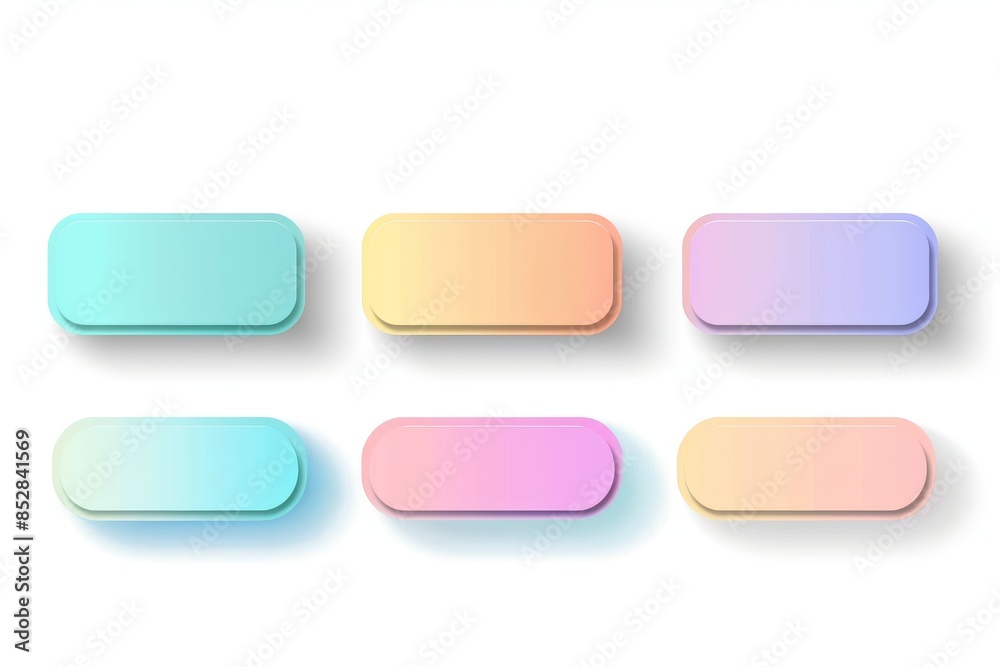 Wall mural set of pastel color gradient buttons with rectangular shape and rounded corners