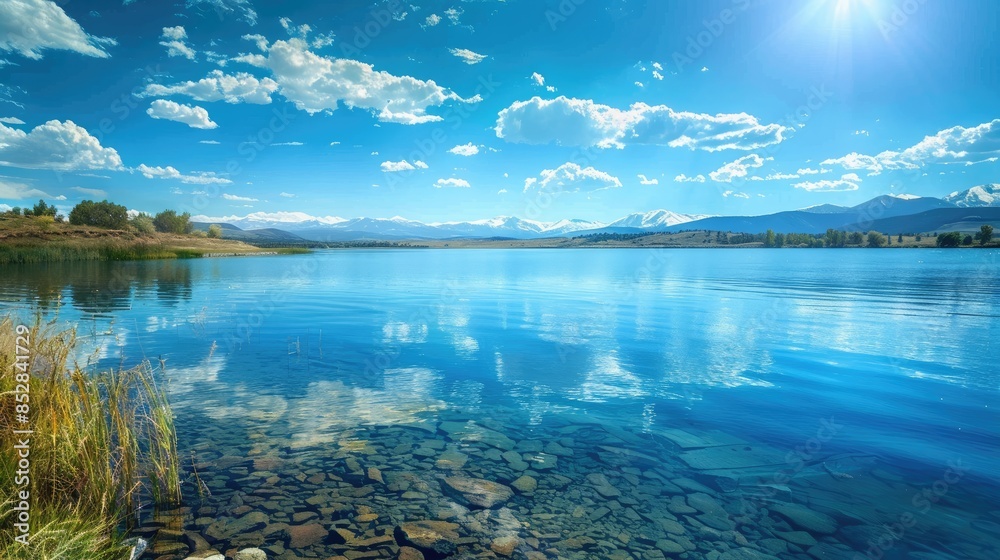 Canvas Prints Blue sky overlooking a freshwater body