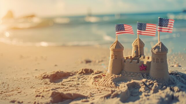 "Colorful Sandcastle Celebrating 4th of July by the Beach"
