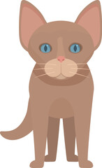 Cartoon brown cat with blue eyes standing on a white background