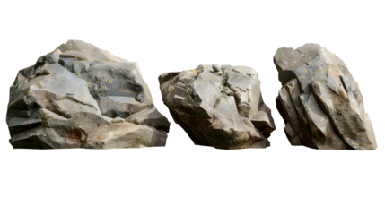 Set of 3 Unique Rocks Isolated on a Transparent Background