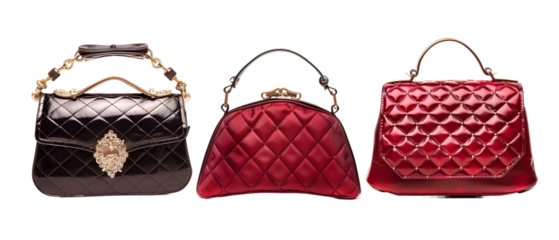 Set of 3 Unique Purses Isolated on a Transparent Background