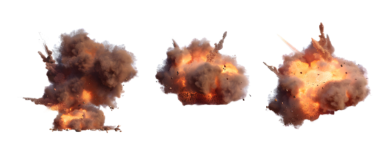Set of 3 Explosions Isolated on a Transparent Background