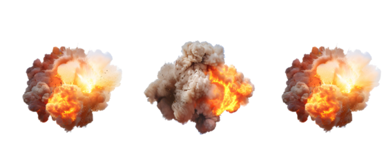 Set of 3 Explosions Isolated on a Transparent Background