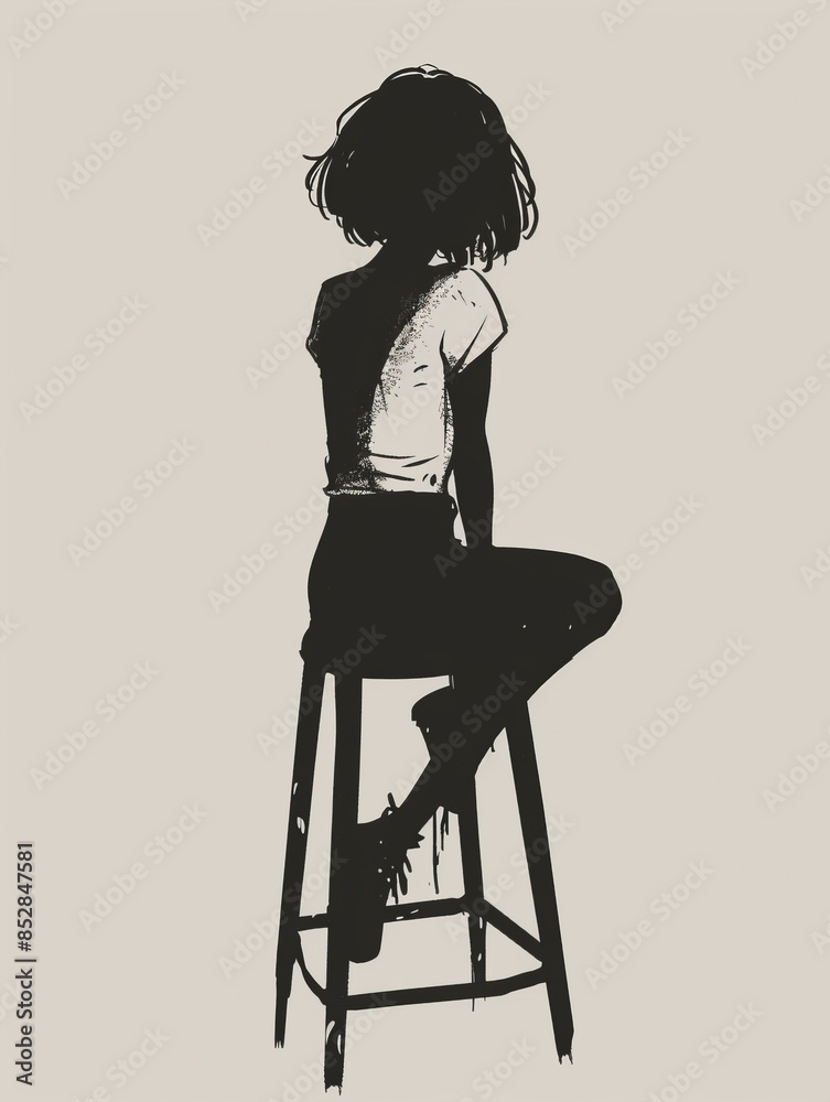 Sticker a woman is sitting on a stool