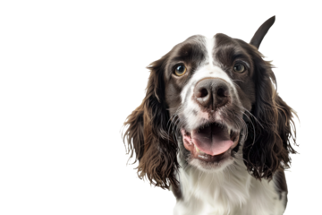 Portrait Head Of A Happy English Springer Spaniel Dog With A Transparent Background, Puppy English Springer Spaniel Dog Bread, PNG, Cut Out
