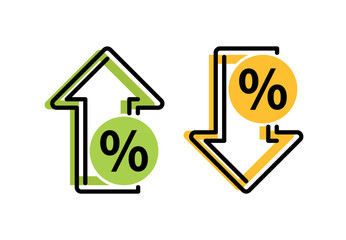 Up and Down Arrow with Percent Set Icon Clipart Vector Illustration