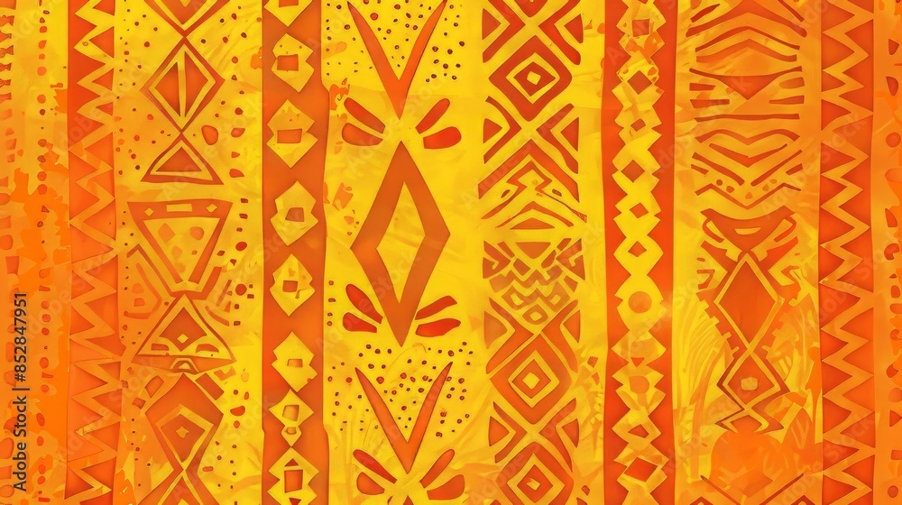 Wall mural yellow orange tribal hawaiian cotton print background, 16:9