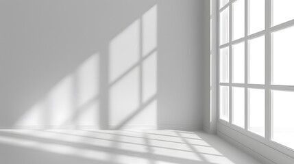 Fototapeta premium Abstract white background with window shadow. Vector illustration. all focus, brightness, daylight, bright room light, volumetric lighting.
