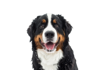 Portrait Head Of A Happy Bernese Mountain Dog With Snow With A Transparent Background, Puppy Bernese Mountain Dog Bread, PNG, Cut Out