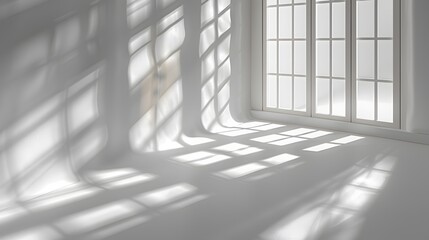 Abstract white background with window shadow. Vector illustration. all focus, brightness, daylight, bright room light, volumetric lighting.