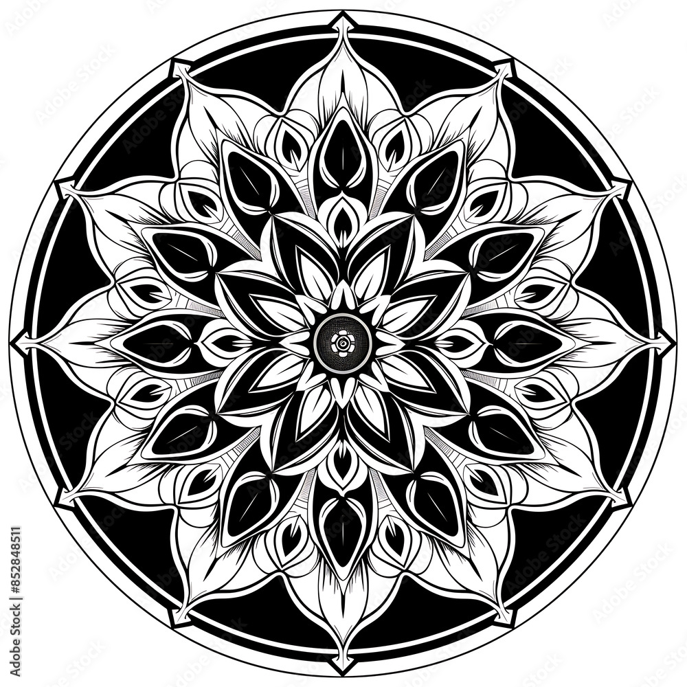 Fototapete simple black mandala with abstract elements, isolated on white background. oriental ethnic ornament 