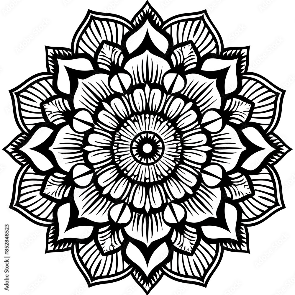 Leinwandbilder Simple black mandala with abstract elements, isolated on white background. Oriental ethnic ornament black mandala. Design pattern element. Simple floral pattern element. Abstract design.