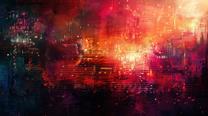 Abstract background showing music notes flowing on galaxy space with colorful lights