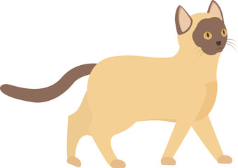 Curious siamese cat walking in a flat design style, perfect for animal lovers and pet related projects