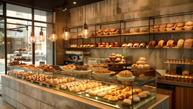 A bakery filled with various types of pastries, showcasing a colorful array of sweet treats, An artisanal bakery with the sweet scent of freshly baked pastries