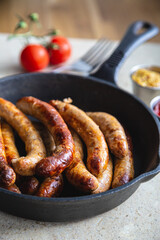 Fried sausages with sauces