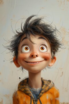 Caricature of funy boy with a silly smile. Comic book character like a deep edit photo