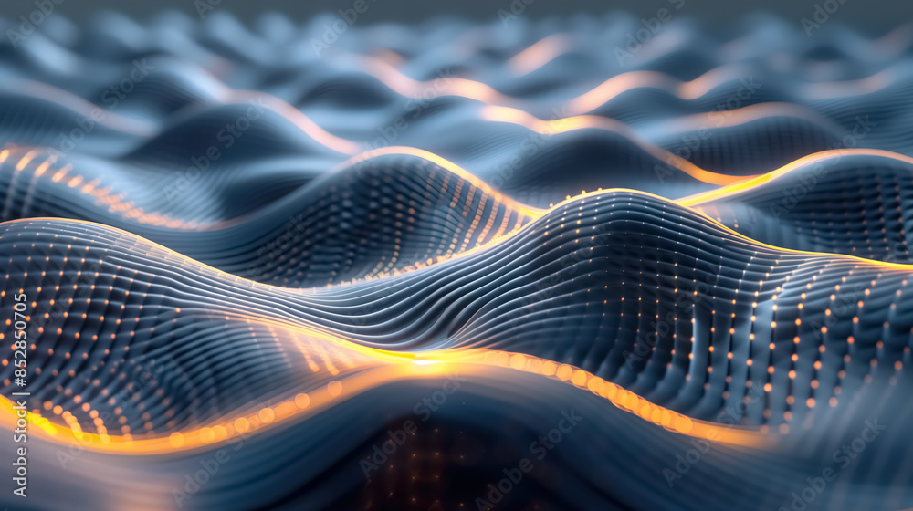 Fototapete dynamic 3d wave shapes with varying amplitudes and frequencies, illuminated with diffused lighting t