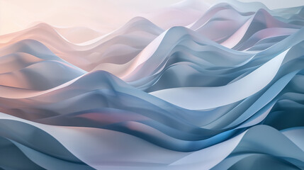 A fluid background of 3D wave shapes, arranged in overlapping layers with gentle curves and transitioning colors