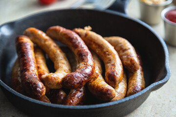 Fried sausages with sauces