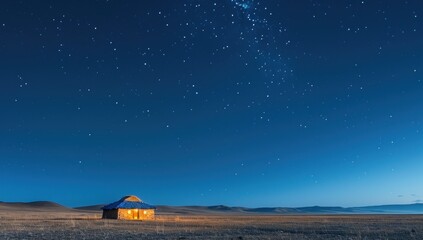 Highlight the tranquility of minimalist travel by featuring a solitary tent against the backdrop of Tibet&rsquo;s expansive plains under a clear, star-studded sky.
