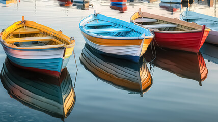Obraz premium Colorful boats on the pier during sunset