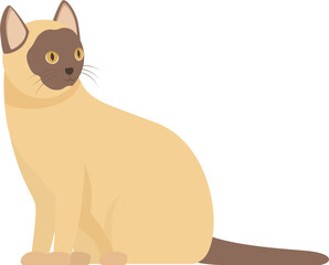 Illustration of a siamese cat sitting and looking away, isolated on white background