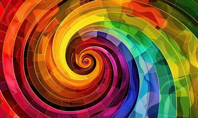Obraz premium Vibrant abstract spiral pattern with a rainbow color palette, creating an eye-catching and dynamic visual for various creative and design projects.