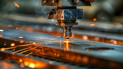 close up of a co2 laser engraving machine. A red laser light is engraving a metallic object. 