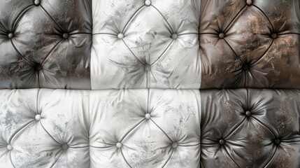Fototapeta premium Texture of vintage leather in classic white light and dark gray hues for interior design