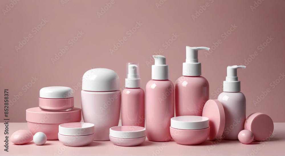 Sticker set of cosmetic bottles isolated