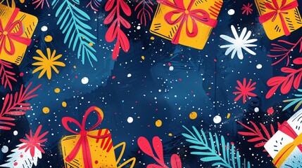 Fototapeta premium Creative and playful card with hand-drawn elements and vibrant colors for a holiday