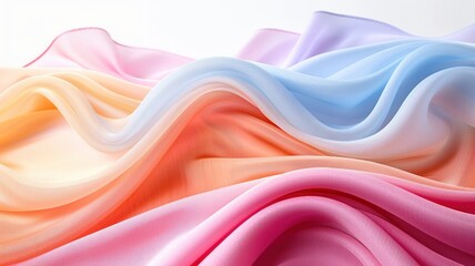 Obraz premium Soft, flowing pastel fabric in shades of pink, orange, yellow, and blue. Perfect for background or product display.