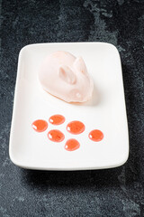 bunny dessert with berry sauce