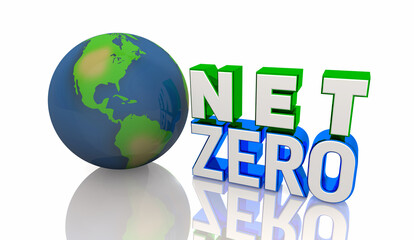 Net Zero Earth Climate Carbon Emissions Reduce Pollution Save Environment 3d Illustration