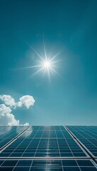 Sun shines over roof adorned with solar panels for renewable energy, symbolizing sustainable