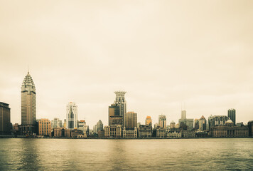 Obraz premium view of the cityscape in Pudong Financial District in Pudong Lujiazui, Shanghai, China