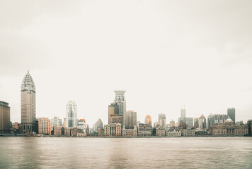 Obraz premium view of the cityscape in Pudong Financial District in Pudong Lujiazui, Shanghai, China