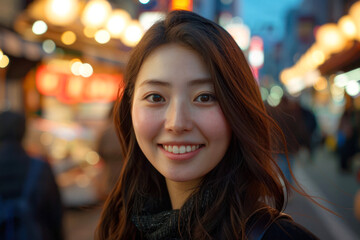 Obraz premium Happy Young Japanese Woman Portrait in Tokyo
