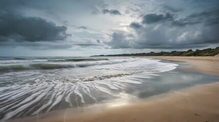 Stormy Beach with Waves Crashing on the Shore
