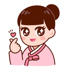 Cute Korean girl making finger heart gesture