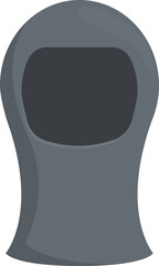 Grey balaclava covering face, providing anonymity and obscuring identity