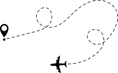 Air plane flight route with start and end point and dash line trace - Airplane line path vector icon