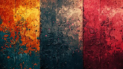 Grungy image with splashed and damaged textures in a vibrant palette