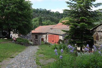 Bâtiment typique, vue de l'extérieur, village de Arlempdes, département de la Haute Loire, France